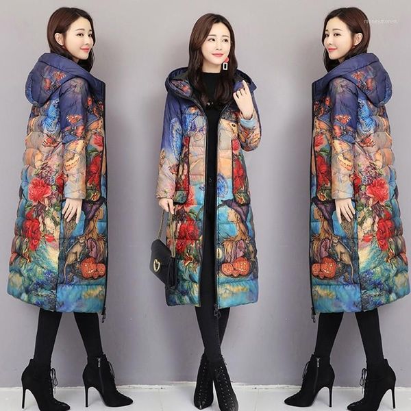 

women's down & parkas lightweight winter jacket women fashion hooded slim plus size print long overcoat parka doudoune femme hiver ls18, Black