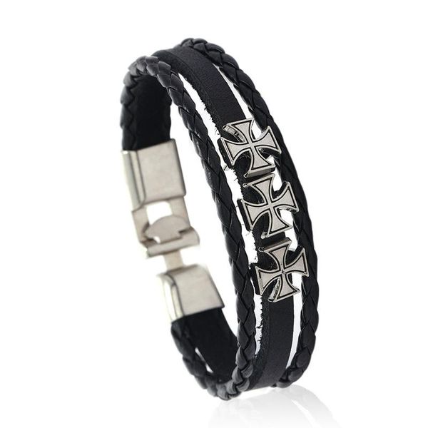 

new for 2020 vintage multilayer leather bracelet men vintage cross bangle men jewelry bracelet feminina, Golden;silver