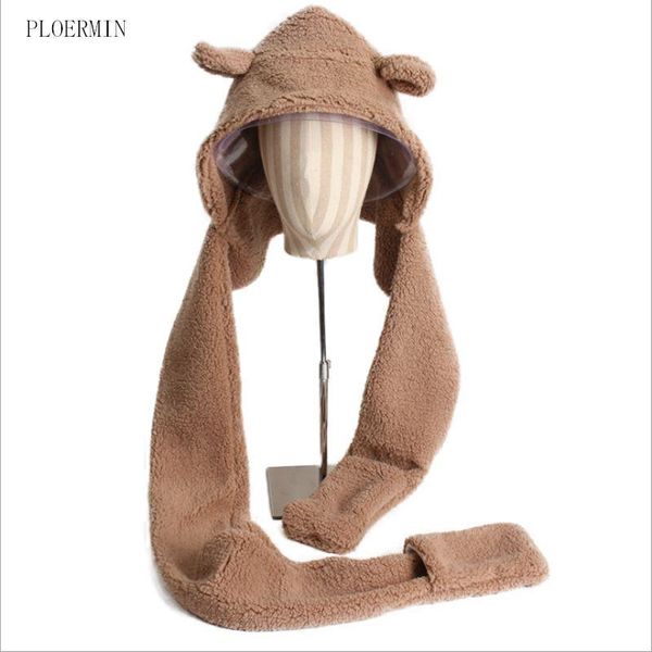 

beanie/skull caps winter hat women double warm scarf gloves 3 piece set female thicken students lovely three-in-one cycling knitted, Blue;gray