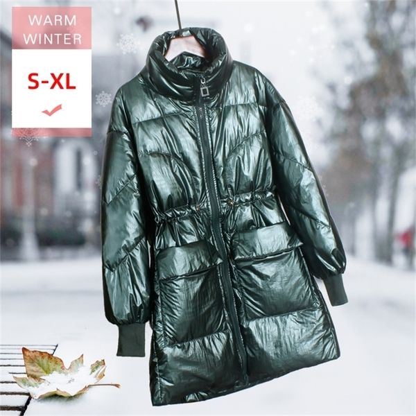 

new fashion winter women long white duck down jacket stand collar female loose style warm waterproof windproof coat big size 201209, Black