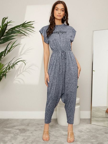 

letter graphic tie front jumpsuit k4gn#, White