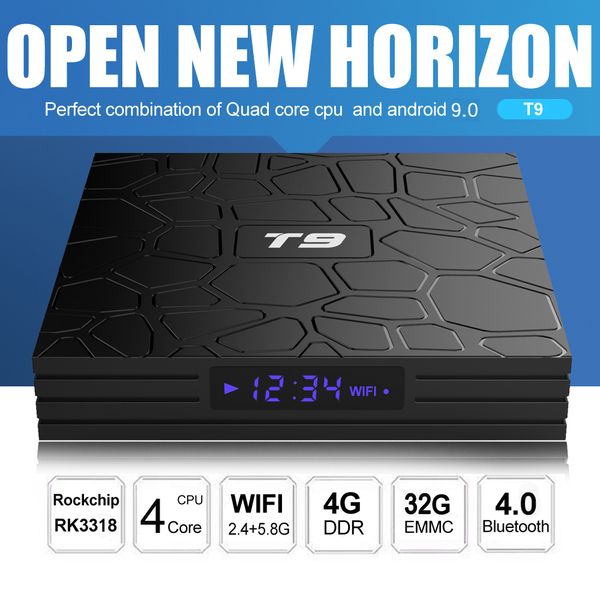 

android 9.0 tv box t9 4gb ram 32gb/64gb rockchip rk3318 1080p h.265 4k google player store tvbox