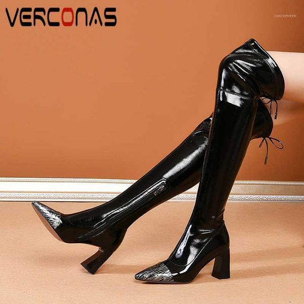 

boots verconas autumn winter woman over-the-knee fashion butterfly-knot pointed toe shoes thick heels slim long boots1, Black