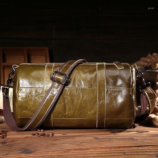 

duffel bags genuine leather cylinder bag cow casual shoulder trendy oil wax messenger outing travel1