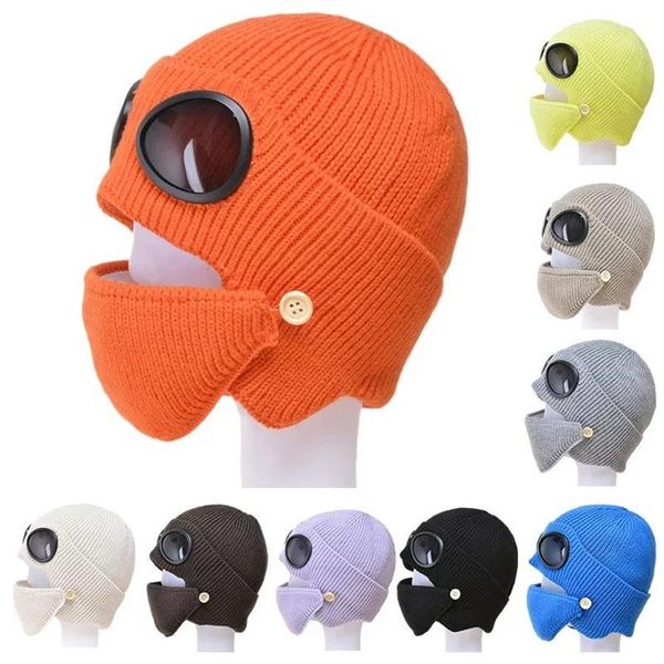 Occhiali protettivi invernali Maschera per visiera Occhiali Protezione per le orecchie Cappuccio antivento Antipolvere Plus Velluto caldo Cappello lavorato a maglia Maschera da ciclismo