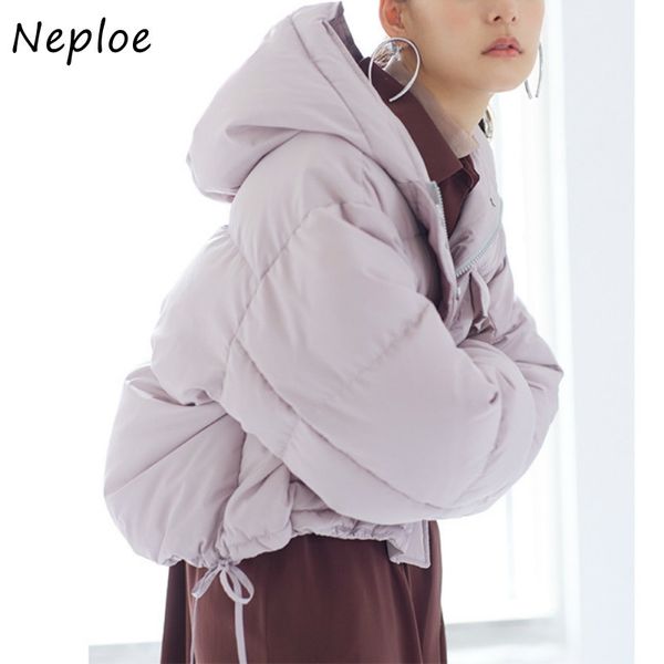 

neploe 2020 japan style new down coats autumn winter double pockets drawstring hooded parkas casual white duck down jacket 201124, Black;brown