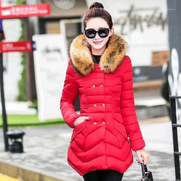 

women's down & parkas style womens jackets korean and coats slim hooded furry fur collar double breasted cotton coat winter jacket wome, Black