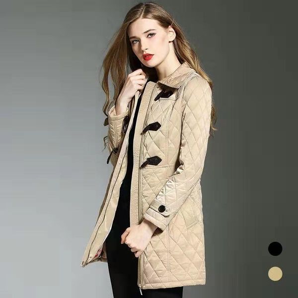 Venda quente mulheres inverno casaco de luxo designer de algodão sólido acolchoado trench casaco vintage estilo britânico argyle longa jaqueta