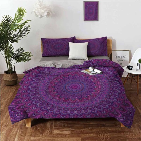 

purple shape with a kaleidescopic style sixties inspired oriental abstract artbedding 3-piece set