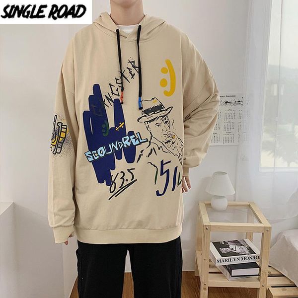 

singleroad mens hoodies men 2020 autumn printed hip hop oversized harajuku japanese streetwear sweatshirt khaki hoodie men1, Black