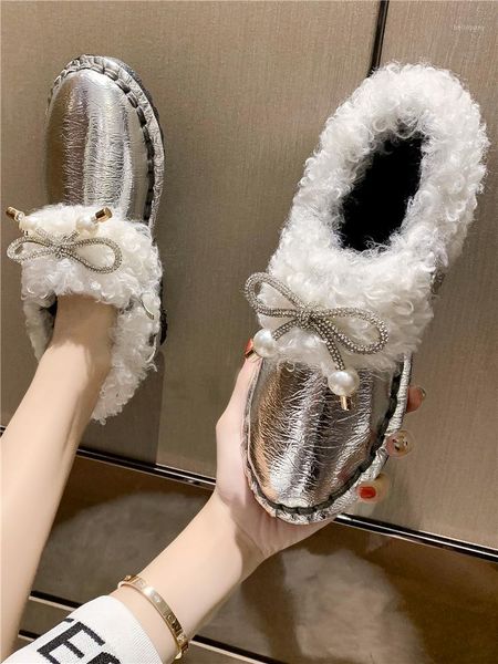 

woman flat boots australia female shoes luxury designer boots-women crystal plush winter footwear round toe low snow1, Black