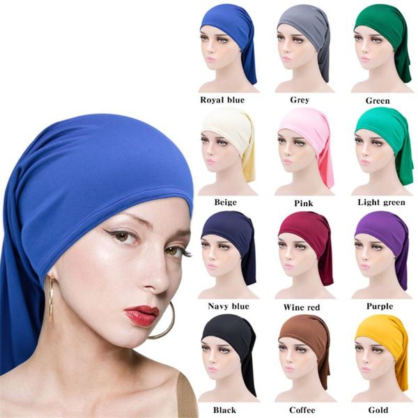 

beanie/skull caps wholesale fashion arab women plain muslim hijab hat inner tube turban bonnet solid color elastic modal multifunctional nec, Blue;gray