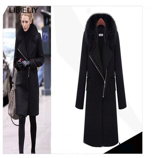 

new winter fashion women woolen cloth coat lapels collar warm medium long coat1, Black