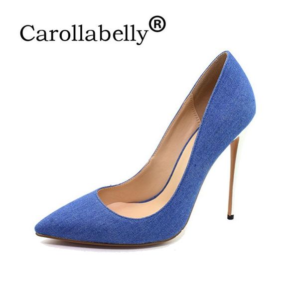

carollabelly brand shoes women denim high heel pointed toe wedding shoes high quantity casual dress, Black