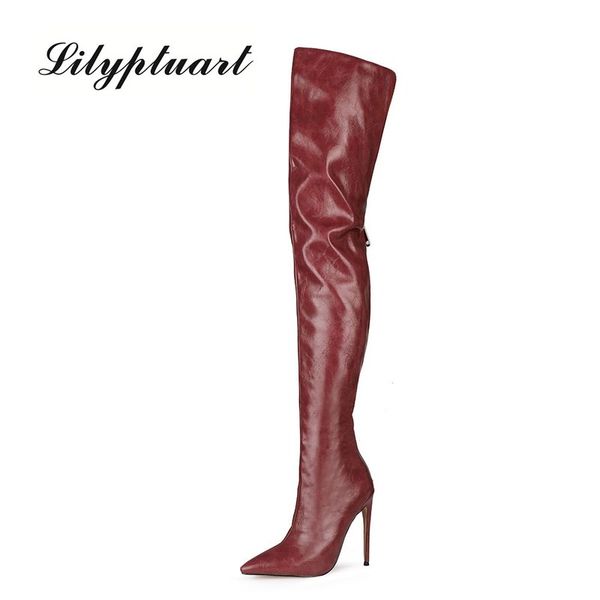 

european and american style back zipper over the knee boots pointed toe stiletto high heel fashion women shoes knee high boots, Black