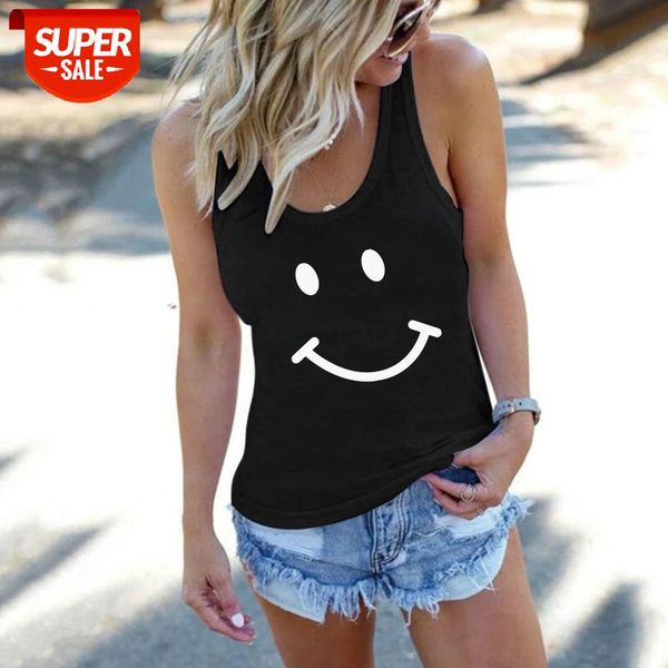 

smiley print funny women tanks round neck sleeveless sport casual summer femme vest for woman clothes ropa mujer #lo30, White