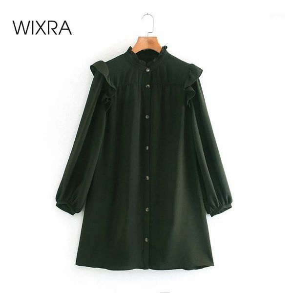 

wixra vintage loose dresses womens ruffled collar single breasted clothing street style spring autumn1, Black;gray