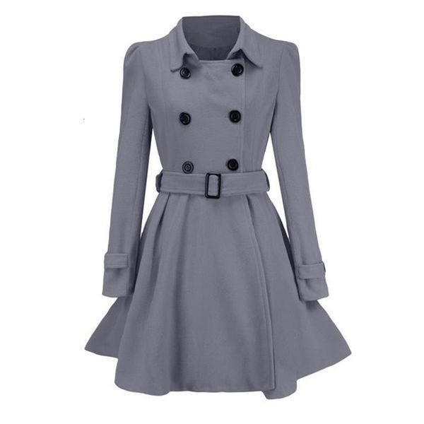 

fashion new winter warm women's button wool trench belt high waist coat, Tan;black