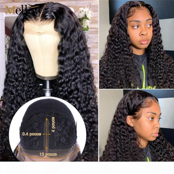 

deep wave lace part wigs 100% human hair deep wave lace frontal wig pre-plucked curly human hair wigs for women, Black;brown