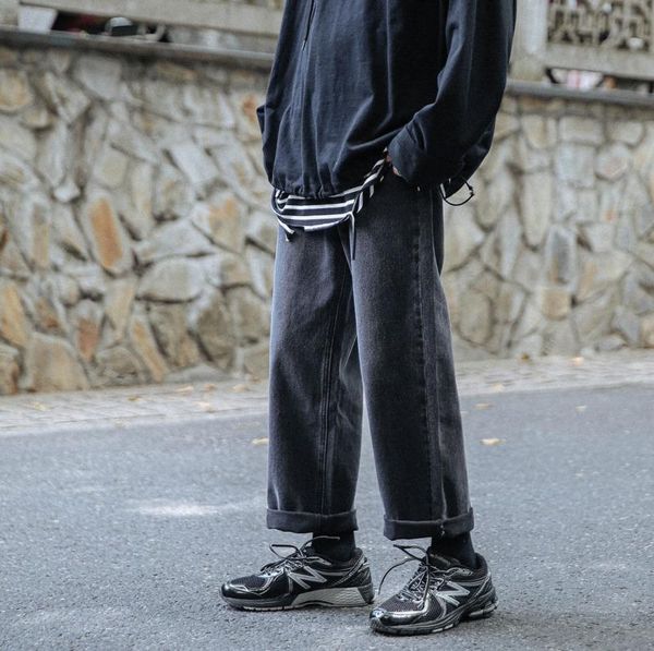 

2021 spring and autumn new youth popular korean men's loose solid color simple jeans fashion casual straight-leg pants, Blue