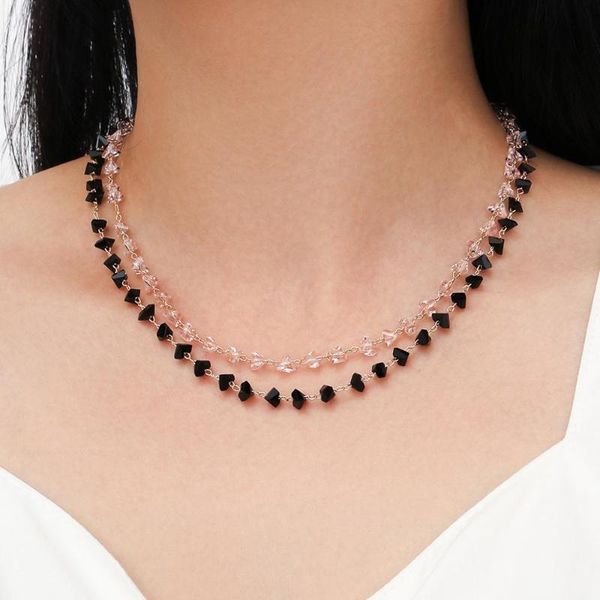 

boho нерегулярное прозрачный черный кристалл камень strand choker ожерелье из бисера для женщин элегантные ювелирные изделия ручной работы о, Golden;silver