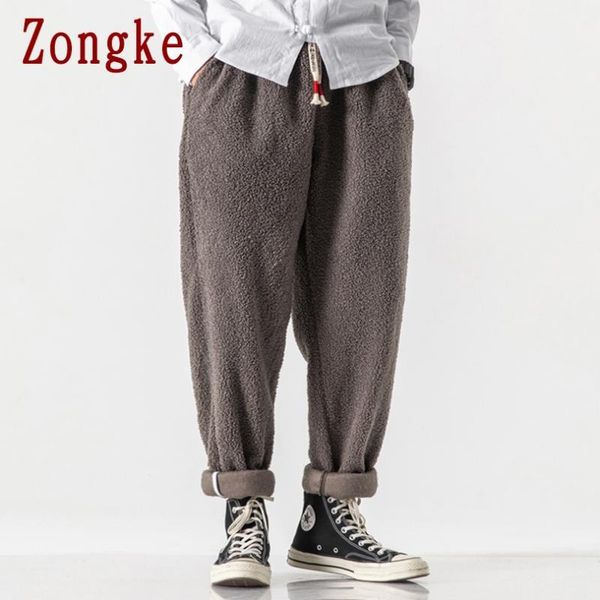 

zongke solid mens thick pants hip hop harem pants men clothing mens trousers jogger harajuku sweatpants 2020 new m-5xl, Black