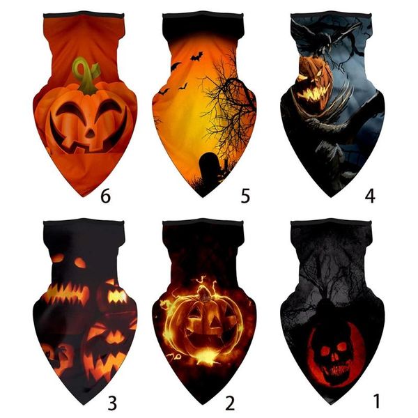 

halloween bandana face mask horror evil pumpkin print neck gaiter tube cycling windproof ear loops balaclava scarf, Blue;gray