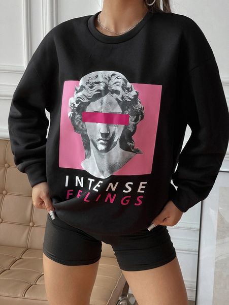 

sculpture & letter graphic drop shoulder pullover a5hc#, White;black