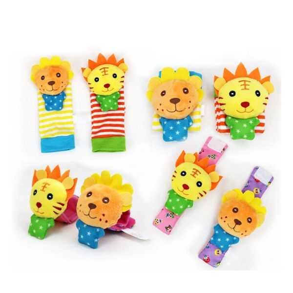 

4pcs infant baby wrist rattle toys newborn plush socks lion owl animal development hand rattle foot socks baby toys 0-12 months y201009, Pink;yellow
