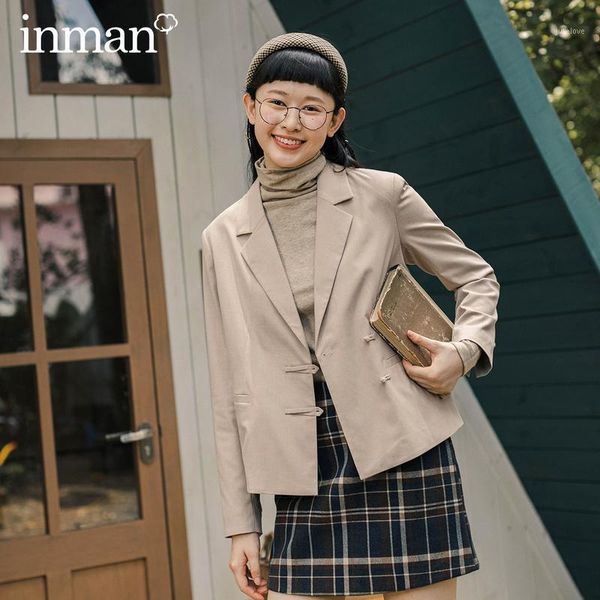 

inman 2020 autumn winter new arrival capable lapel button placket retro chinese style handsome women suit coat1, White;black