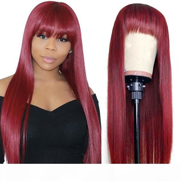 

brazilian 4 27 straight human hair wigs with bangs 27# 30# 99j orange ginger peruvian none lace wigs indian hair malaysian, Black;brown