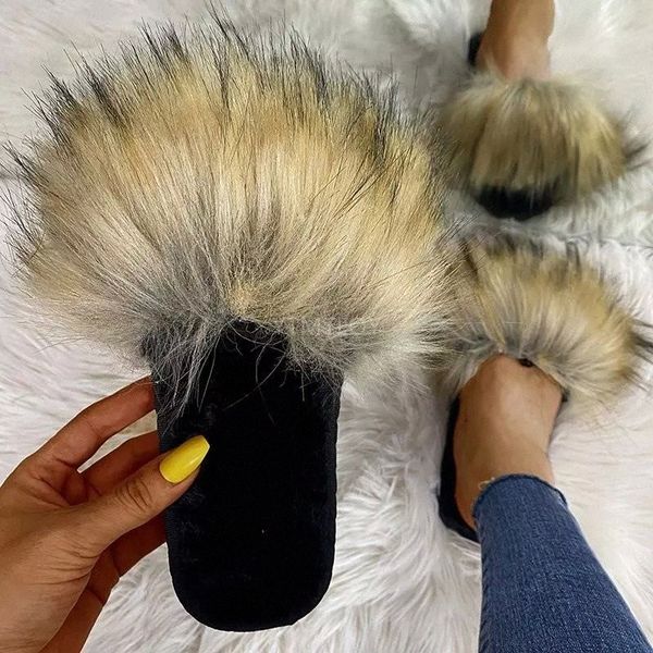 

Fur Slides For Women Furry Fox Sandals Female Indoor Shoes Fluffy Plush With Flip Flops Size 36-41 Klapki Damskie Na Lato #RF6F