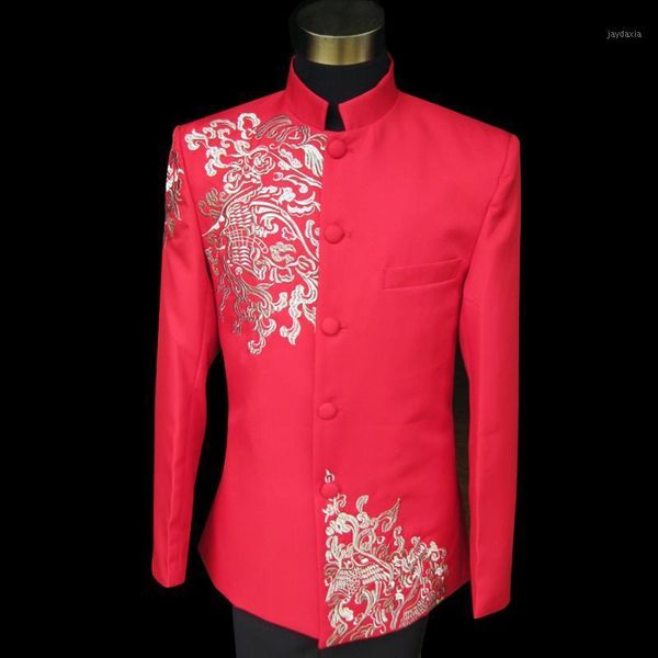 

blue/black/red men casual embroidery wedding suits chinese tunic suit & blazer costumes s-3xl1, White;black