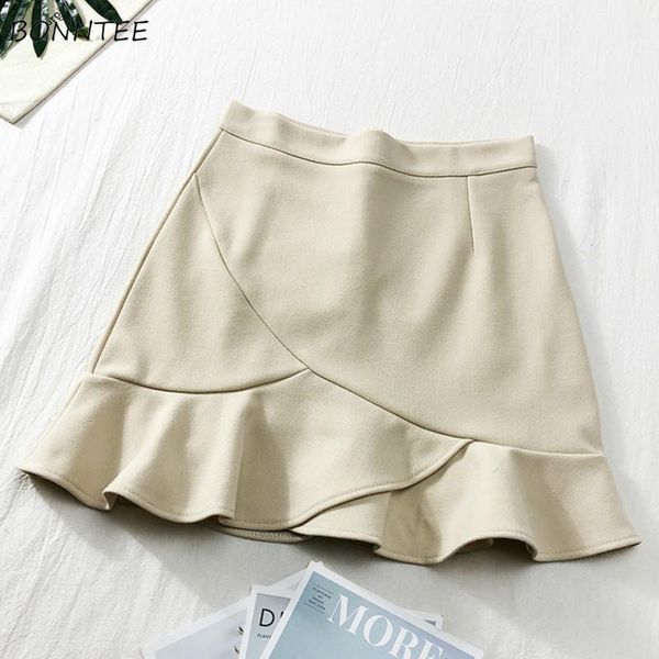 

skirts women mini irregular high waist mermaid solid simple korean style elegant vintage 2020 novelty streetwear womens slim new1, Black