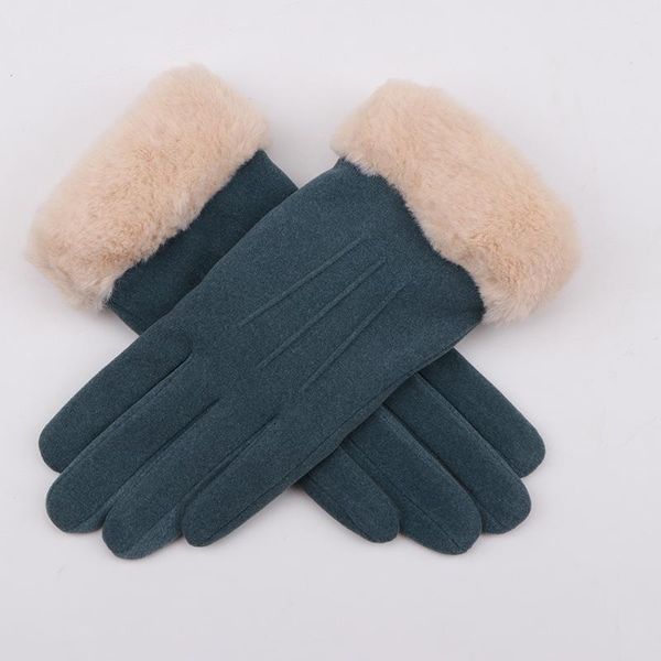 

new female winter double thick plush wrist warm cashmere cycling mittens women' velvet leather touch screen driving gloves, Blue;gray
