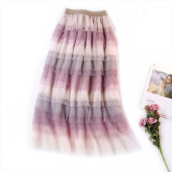 

boho винтаж радуга печати оборками плиссированные юбки женщины 2020 новая летняя мода высокой талией сетки юбки вскользь faldas mujer, Black