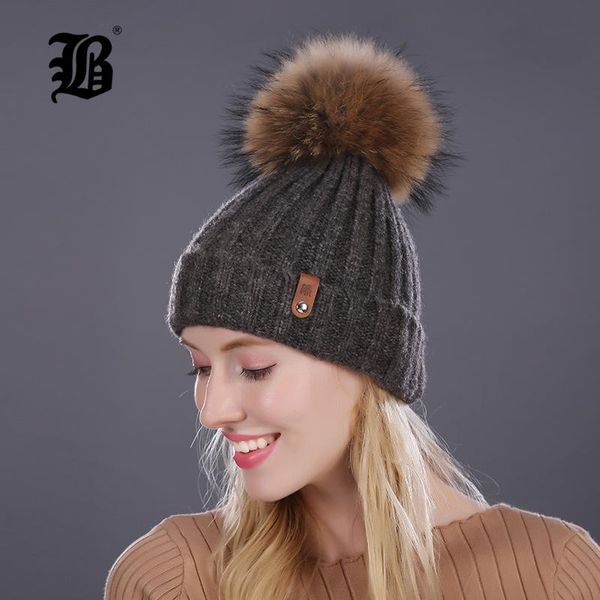 

flb] winter hat для женщин девушки вязаная шерсть шапочки cap натуральный енот норки pom poms hat женский bonnet femme skullies sqcptg bdeh, Black;white