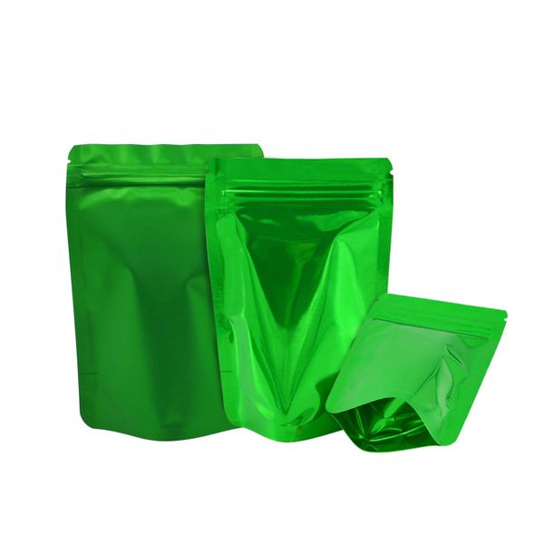 100 pcs verde stand up alumínio foil saco zip bloqueio auto selagem recycle café lanche candy biscoitos embalagem bolsa 201021