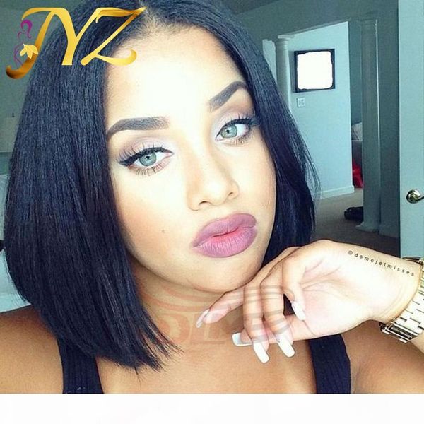 

bob brazilain malaysian peruvian bob straight full lace wig natural color wholesale human hair full lace wig medium cap lace front wig, Black