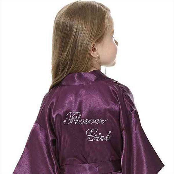 

fashion kid flower girl wedding party mini bride bridal satin solid bath robe yukata rayon silk sleepwear children dressing, Black;red