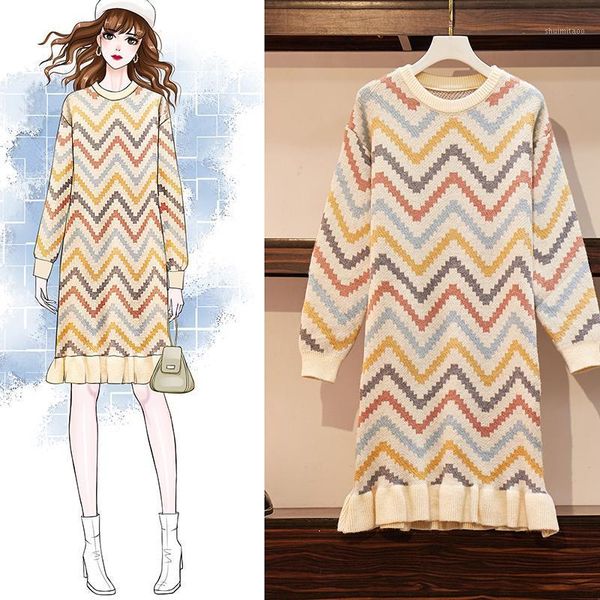 

coigarsam 4xl plus size striped women dress new knitting loose dresses 04121, Black;gray