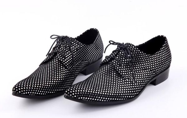 

genuine new style handmade leather lace up oxford crystal men dress shoes men's evening party wedding formal shoes big size 111, Black