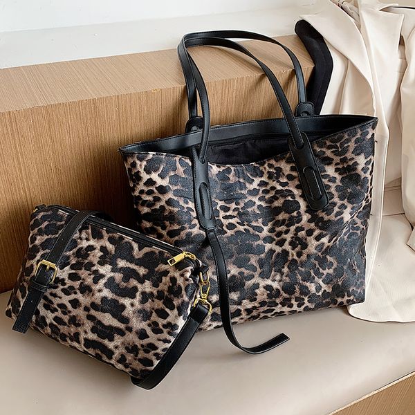 

2pcs/set large capacity pu leather shoulder bags women's leopard handbags and purses 2020 branded hand bag women trending bags c1019