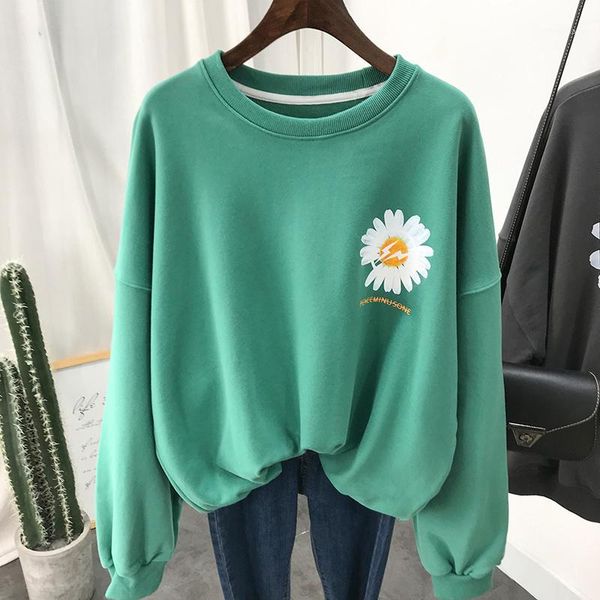 

cotton sweatshirt women 2020 floral print casual pullover coat teen student kawaii loose soft base hoodie outerwear1, Black