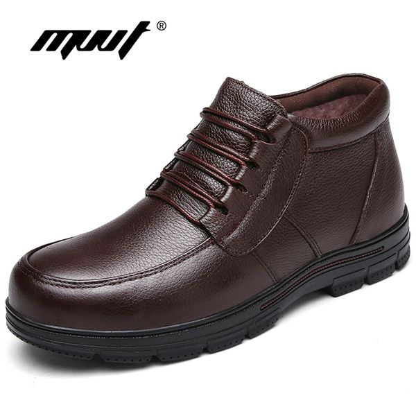 

mvvt plust size men winter boots with fur keep warm genuine leather men boots platform snow boots waterproof ankle, Black