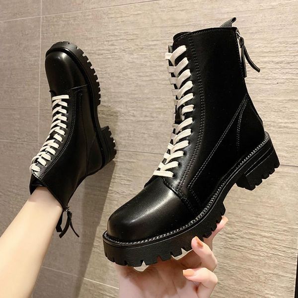 

round toe black boots women's low shoes boots-women zipper luxury designer ankle rock riding autumn 2021 ladies med