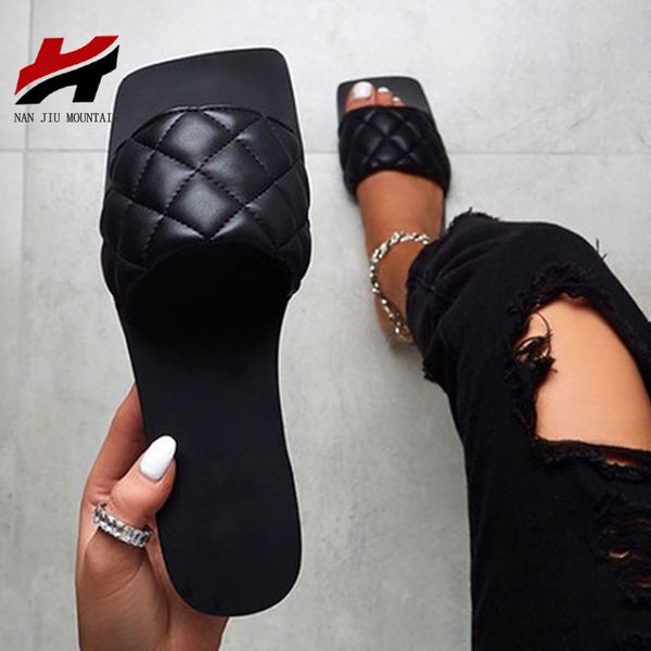 

nan jiu mountain 2020 women slippers sandals flat summer women's shoes handmad open toe fashion roman wind font plus size 38-42 x1020, Black