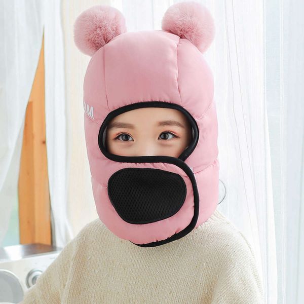 

bib one-piece lei winter feng hat children boys add cashmere ear cotton cap baby warm girl cold proof student 3h1n, Red;brown