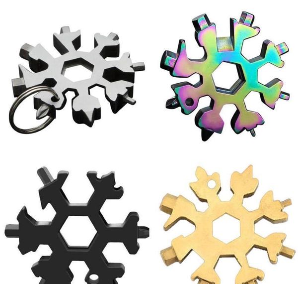 

18 in 1 snowflake outdoor survival tourism multi-function edc mini tool stainless steel camping equipment card keyring wrench tni9n