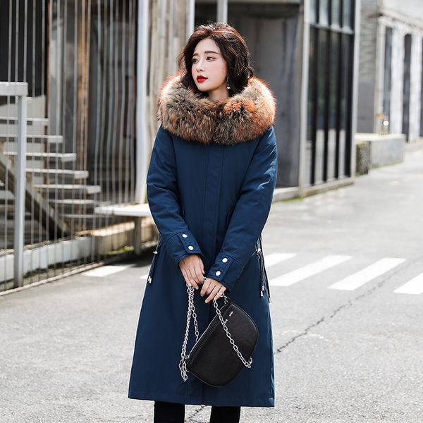 

winter women parkas new fashion lengthened slim women winter parka jacket fur collar hooded thick warm winter parkas jacket 201118, Black